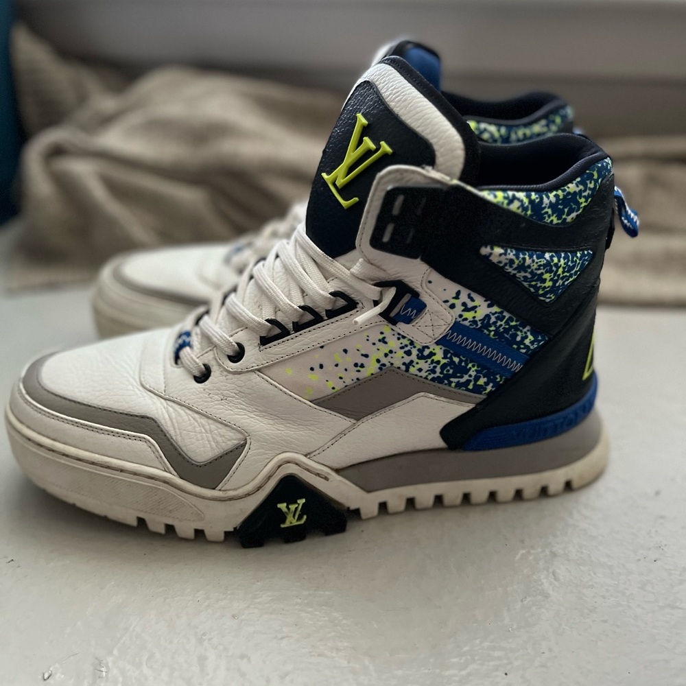 Louis Vuitton Ed Sheeran Calfskin Hiking Ankle Boots White and Blue